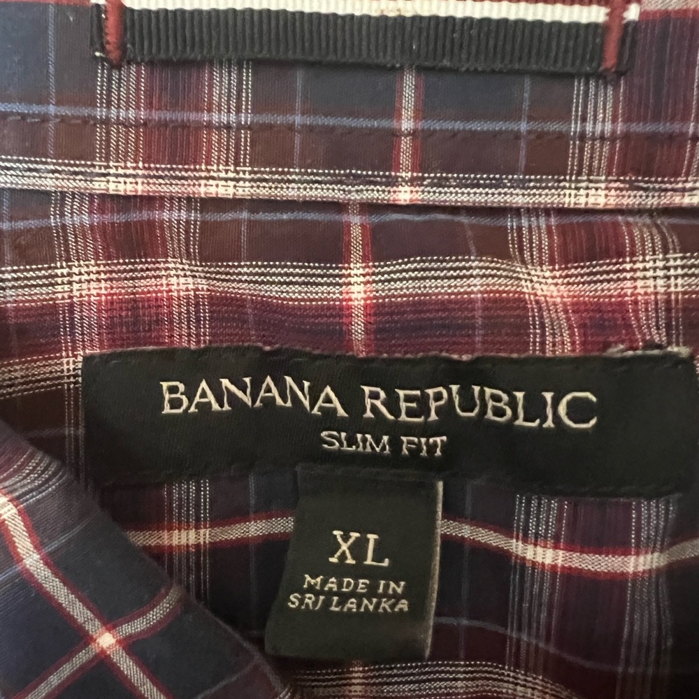 Banana Republic XL Pearl Snap Men's Shirt Red Plaid Western Long Sleeve Slim Fit - Picture 4 of 5